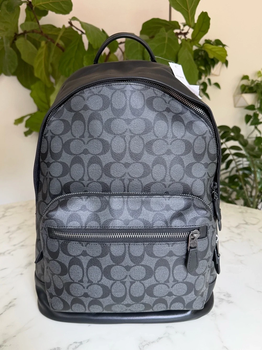 NWT Coach West Backpack In Signature Canvas & Leather Charcoal / Black 2736